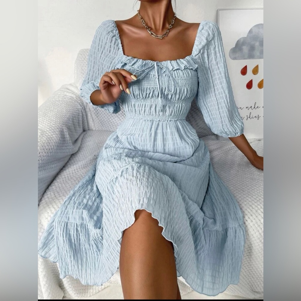 Tie Front Ruffle Trim Flounce Hem Dress